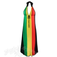 Rasta and Reggae Long Halter Dress with Tie