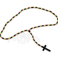 Rasta Wood Bead Rosary Necklace