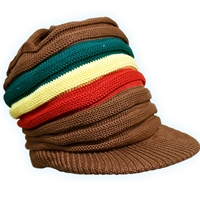 Square Topped Rasta Band Brim Headwear - Brown