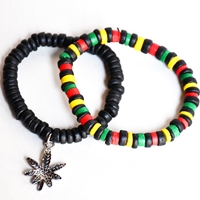 Rasta and Reggae Black Coco Bead Bracelet Set (2pcs)