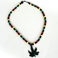 Tribal Weed Leaf Rasta Beaded Necklace