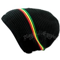 Oversized Beanie Cap - Black/Rasta Stripe