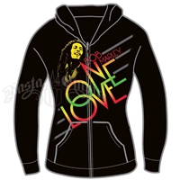 Bob Marley One Love Rasta Zip Black Hoodie - Women's