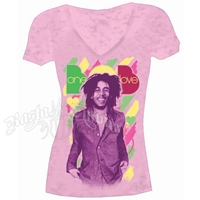Bob Marley One Love Burnout Pink  V-Neck T-Shirt - Women's