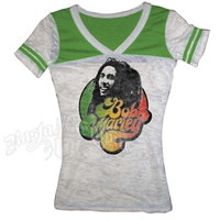 Bob Marley Football Style White/Green T-Shirt - Women's