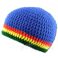 Rasta Crochet Beanie Hat - Royal Blue
