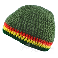 Rasta Crochet Beanie Hat - Olive