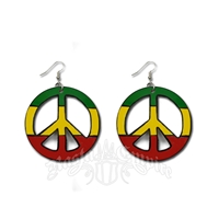 Rasta Wood Peace Sign Earrings - Large