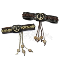 Peace Sign Leather & Braid Bracelet