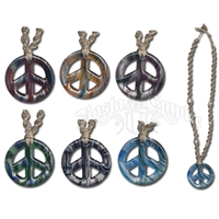 Hemp Glass Peace Sign Necklace with Cowry Beads