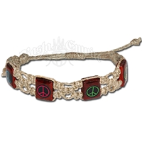 Hemp Bracelet with Peace Sign Wood Chips