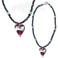 Rasta and Reggae Glass Red Heart with Foil Necklace