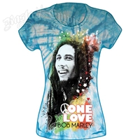 Bob Marley Peace One Love Blue Tie Dye T-Shirt - Women's