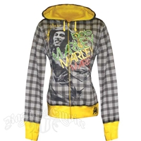 Bob Marley Lounge Yellow and Gray Plaid Zip Hoodie - Women's