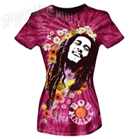 Bob Marley One Love & Flowers Fuschia Tie Dye T-Shirt - Women's