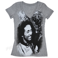 Bob Marley Smile Burnout V-Neck Athletic Heather T-Shirt - Women's