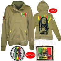 Bob Marley One Love Military Green Zip Hoodie - Women's