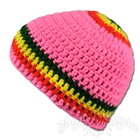 Rasta Crochet Beanie Hat - Pink