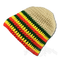 Rasta Crochet Beanie Hat - Tan/Khaki