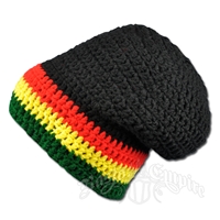 Rasta Crochet Beanie Slouch Hat - Black