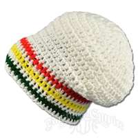 Rasta Crochet Beanie Slouch Hat - White