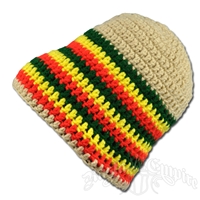 Rasta Crochet Beanie Hat - Tan/Rasta