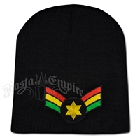 Rasta Star Wing Patch on Black Beanie Cap
