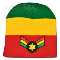 Rasta Star Wing Patch on Rasta Striped Beanie Cap