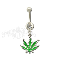 Marijuana Leaf Belly Ring with Clear Sparkle Jewel Body Jewelry
