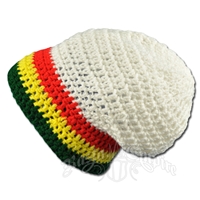 Rasta Crochet Beanie Slouch Hat - White/Rasta