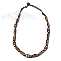 Rasta and Reggae Wood Tube Necklace - Brown