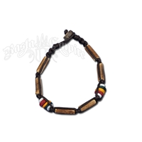 Rasta and Reggae Wood Tube Bracelet - Brown