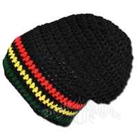 Rasta Crochet Beanie Slouch Hat - Black