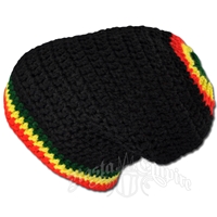 Rasta Crochet Baggy Slouch Beanie Hat - Black/Rasta