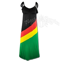 Rasta and Reggae Ruffle Top Long Dress With Stripes