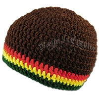 Rasta Crochet Beanie Hat - Brown