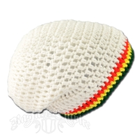 Rasta Crochet Baggy Slouch Beanie Hat - White