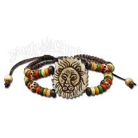 Rasta Lion Bone Beaded Double Strand Bracelet