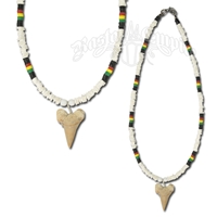 Shark Tooth Rasta Square Shell Necklace