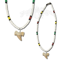 Shark Tooth Rasta Round Shell Necklace