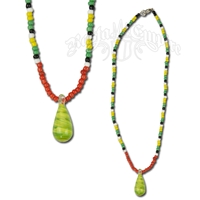 Rasta with Yellow and Green Glass Drop Pendant Necklace