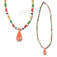 Rasta with White and Red Glass Drop Pendant Necklace