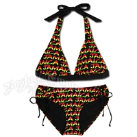 Rasta Jamaica Stripe Halter & Loop Tie Bottom Bikini Swimsuit