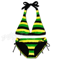 Jamaica Stripe Halter & Loop Tie Bottom Bikini Swimsuit