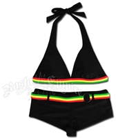 Rasta Halter & Boy Short Bikini Swimsuit