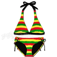 Rasta Stripe Halter & Loop Side Tie Bikini Swimsuit