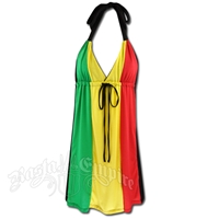 Rasta and Reggae 3 Panel V Neck Halter Short Dress