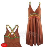 Rasta V Neck Cover Up Short Dress - Brown