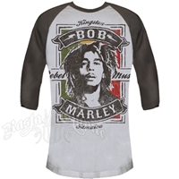 Bob Marley Rebel Music VintageWht/Smoke Baseball Shirt - Men's