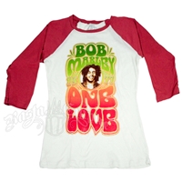 Bob Marley One Love Baseball Vintage Wht/Rust T-Shirt - Women's